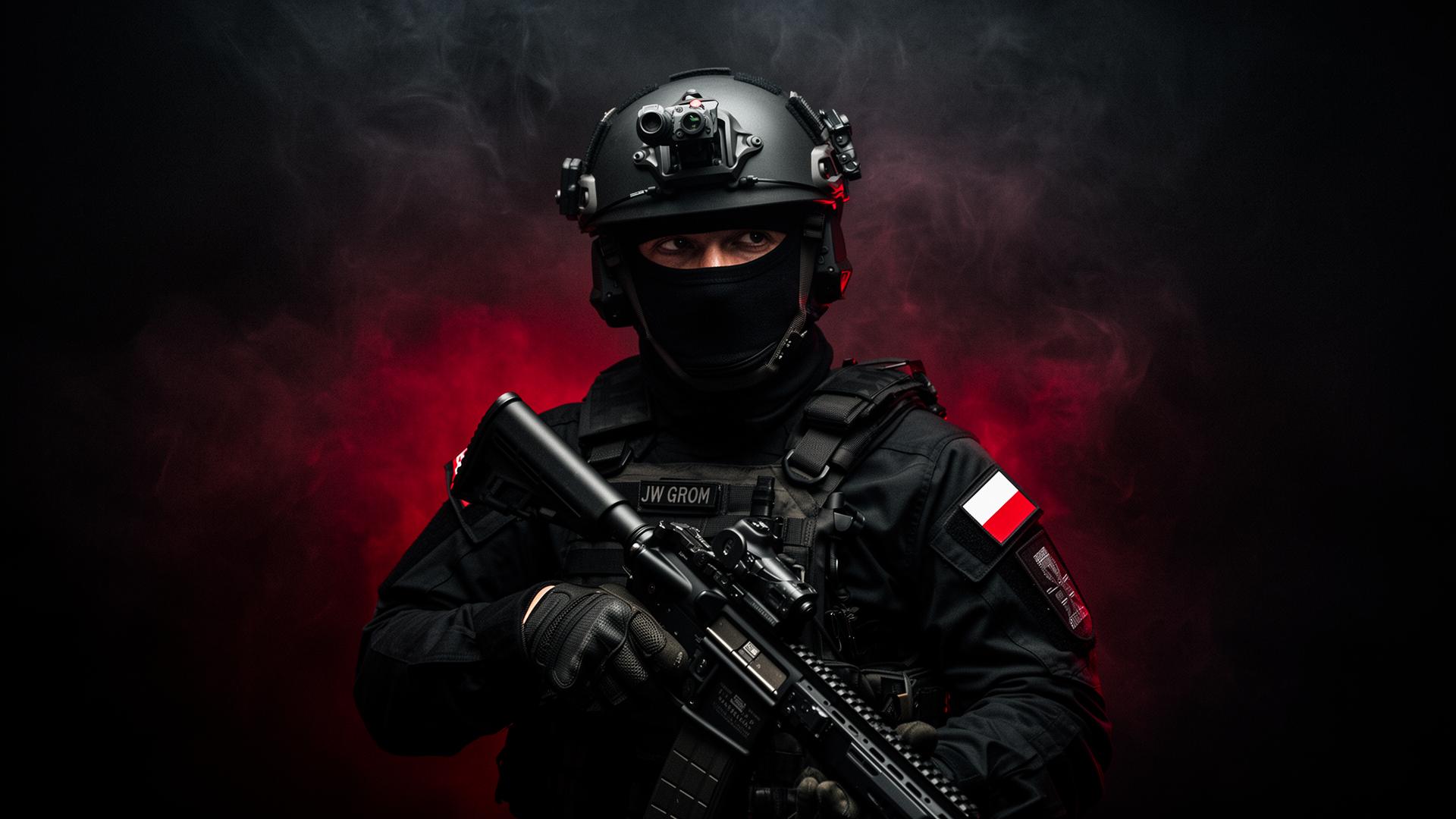 Operator JW GROM w pełnym wyposażeniu taktycznym